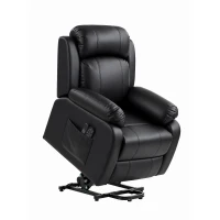HOMCOM Fotoliu Rulant Electric de Masaj cu Încălzire, Ridicare Asistată și Port USB, Piele PU, Negru(m-12)