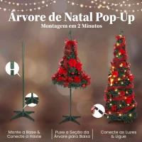 HOMCOM Árvore de Natal Artificial 180 cm com 150 Luzes LED 200 Ramos 11 Modos Bolas Fitas e Suporte Dobrável Verde e Vermelho(m-7)