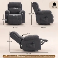 HOMCOM Relaxfauteuil 360° draaibare massagestoel met verwarming, massage en chenille stof, donkergrijs(m-3)