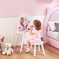 AIYAPLAY Tocador Infantil con Taburete y Espejo Tocador para Niñas con Dibujos de Corazones para Niños y Niñas de 3-6 Años Blanco(m-2)