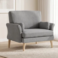 HOMCOM Gestoffeerde fauteuil met pocketvering en massief houten poten, donkergrijs(m-2)