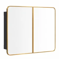 HOMCOM 76.2 x 11.6 x 61 cm Bathroom Mirror Cabinet, Wall Cabinet with Adjustable Shelves, Wall-Mounted or Recessed, Gold Tone(m-10)
