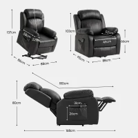 HOMCOM Fotoliu Rulant Electric de Masaj cu Încălzire, Ridicare Asistată și Port USB, Piele PU, Negru(m-3)