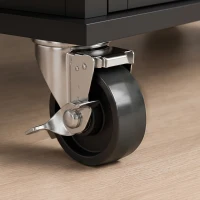 HOMCOM Ilha Central de Cozinha com Tampo em Hévea Carrinho de Cozinha com Rodízios e 2 Gavetas 111x44,5x82,5 cm Preto(m-8)