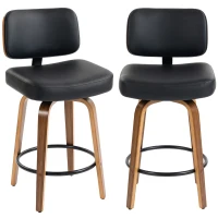 HOMCOM Bar Stools 360° Swivel Breakfast Bar Stools Padded PU Seat Footrest Set of 2 Black(m-1)
