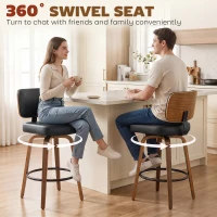 HOMCOM Bar Stools 360° Swivel Breakfast Bar Stools Padded PU Seat Footrest Set of 2 Black(m-6)