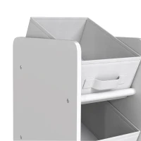 AIYAPLAY Meuble Rangement Enfant à 3 Niveaux avec 4 Porte-livres, 3 Bacs en Tissu et Compartiment, 64,5 x 30 x 66 cm, Blanc(m-11)