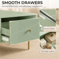 HOMCOM Modern Coffee Table, Living Room Table with Storage, 2 Drawers and Metal legs for Bedroom, Light Green(m-5)