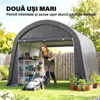 Outsunny 3x3m Garaj pentru Motociclete, Cort cu Acoperiș Rezistent Impermeabil, 2 Intrări cu Fermuar, pentru Biciclete și Unelte, Cadru din Oțel Galvanizat, Cort Grădină, Gri(m-6)