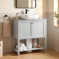 HOMCOM Under Sink Bathroom Cabinet with 2 Doors, Open Shelf and U-Shape Cut-Out for Basin with or without Pedestal, Light Blue(m-7)