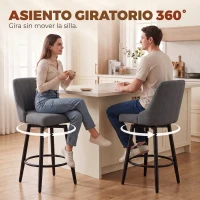HOMCOM Juego de 2 Taburetes de Bar Giratorios Tapizados en Lino Respaldo y Reposapiés Marco de Acero Gris Oscuro(m-4)