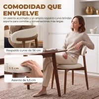 HOMCOM Juego de 2 Sillas de Comedor Tapizadas de Lino sin Brazos Respaldo Curvado Patas de Madera de Caucho Crema(m-6)