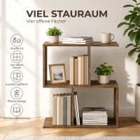 HOMCOM S-vormige bijzettafel, smalle tafel met 3 niveaus en opbergvakken voor woonkamer en slaapkamer, rustiek bruin(m-5)