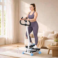 HOMCOM Stepper avec guidon stepper fitness appartement écran LCD résistance réglable exercise hanches jambes lombes pour maison acier blanc bleu noir(m-10)