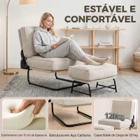 HOMCOM Poltrona com Apoio para os Pés e Encosto Ajustável em Bombazina com Assento Largo e Acolchoamento Espesso Creme(m-7)