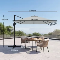 Outsunny 2.7 x 2.7 m Cantilever Parasol, Square Overhanging Umbrella with Cross Base, Crank Handle, Tilt, 360° Rotation and Aluminium Frame, Grey(m-3)