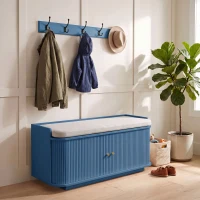 HOMCOM Hallway Storage Unit, Hallway Furniture Set with Shoe Storage Cabinet and 5 Hooks Coat Rack, Blue(m-8)