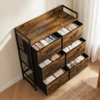 HOMCOM Cómoda de Quarto com 6 Gavetas e Tampo de Madeira / Castanho e Preto(m-8)