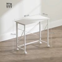 HOMCOM Scrivania Salvaspazio Pieghevole, 80x40x75 cm, Ruote a Freno per Casa, Studio e Ufficio, Bianco(m-3)