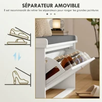 HOMCOM Banc à chaussures avec tiroir rabattable, coussin d'assise et étagère réglable, 80 x 26 x 48 cm, blanc(m-6)