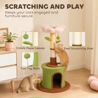PawHut Cat Tree for Indoor Kittens, 88cm Flower Cat Tower with Condo & Bed, Scratching Post, 2 Toy Balls and 2 Crinkle Leaves(m-6)
