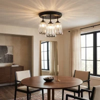 HOMCOM 3-Light Crystal Glass Ceiling Light, Triple Head with Dual Mounting, Modern Ceiling Lamp for Living Room, Black(m-8)