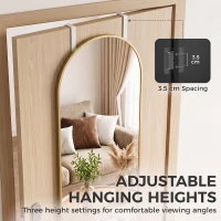HOMCOM 40 x 110 cm Full Length Hanging Mirror, Arched Mirror with Adjustable Hooks, Over-the-Door or Wall-Mounted, Gold Tone(m-5)