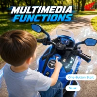 AIYAPLAY Licensed Honda 12V Kids Electric Motorbike with Training Wheels, Soft Start, Headlights, Music for 3-6 Years, Blue(m-5)