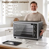 HOMCOM Mini Cuptor Electric cu Convecție și Rotisor, 32L, 1500W, Negru(m-3)