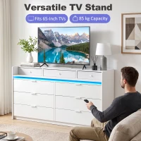 HOMCOM Chest of Drawers for Bedroom with LED Light & Charging Station, 9 Drawers Storage Unit/TV Stand, White(m-7)