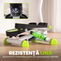 HOMCOM Stepper cu Ghidon, Pedale Antiderapante și Monitor LCD, din Oțel și ABS, 55x44x108 cm, Alb, Negru și Verde(m-6)