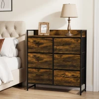 HOMCOM Cómoda de Quarto com 6 Gavetas e Tampo de Madeira / Castanho e Preto(m-10)