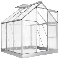 Outsunny 6 x 6ft Walk-In Greenhouse, Polycarbonate Greenhouse with Sliding Door, Window, Aluminium Frame, Foundation, Silver(m-1)