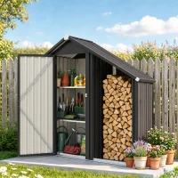 Outsunny 2 in 1 Galvanised Steel Firewood Shed, Outdoor Log Storage Shed with Tool Cabinet and Firewood Rack, Dark Grey(m-8)