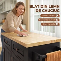 HOMCOM insulă de bucătărie cu roți și sertare, 111 x 44,5 x 82,5 cm, negru(m-4)