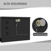 HOMCOM Buzón Exterior de Metal de Pared Correo Cerradura y 2 Llaves Ventanas de Vista Cierre Silencioso 36,5x11,5x29 cm Negro(m-4)