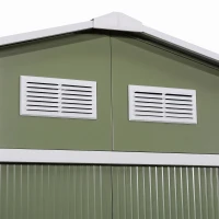 Outsunny 9 x 6ft Metal Garden Shed, Waterproof Outdoor Bike Storage Shed Galvanised with Vents, Foundation Kit, Apex Roof and Lockable Double Doors for Patio Lawn, Light Green(m-8)