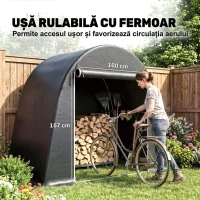 Outsunny Cort de grădină 2,45 x 1,2 m, Impermeabil, cu Ușă Rulabilă și Cadru din Oțel Zincat, Gri Închis(m-6)