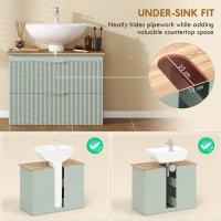 HOMCOM Under Sink Cabinet with 2 Drawers, Under Sink Bathroom Cabinet for Sink with or without Pedestal, Green and Natural Wood(m-5)