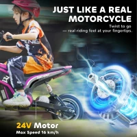 HOMCOM 24V Electric Motorbike with Twist Grip Throttle, Music, Horn, 12" Pneumatic Tyres, 16km/h Max Speed - Pink(m-5)