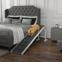 PawHut Pet Ramp for Dogs with Non-Slip Carpet and Top Platform - White & Grey(m-10)