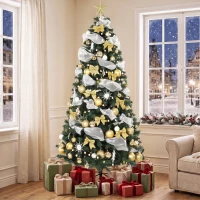 HOMCOM Árvore de Natal Artificial Pré-iluminada 230 cm com 250 Luzes LED 8 Modos 1136 Pontas Comando à Distância Verde(m-8)