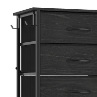 HOMCOM Chest of Drawers, Dresser with 10 Fabric Drawers, Tall Storage Unit with 4 Pockets and 2 Hooks Steel Frame, Black(m-11)