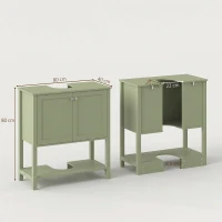 HOMCOM Under Sink Bathroom Cabinet with 2 Doors, Open Shelf and U-Shape Cut-Out for Basin with or without Pedestal, Green(m-3)