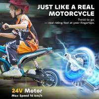 HOMCOM 24V Electric Motorbike 16km/h with Twist Grip Throttle, Enhanced Power and Extended Range - Blue(m-5)