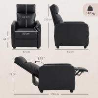 HOMCOM Poltrona Relax Reclinável Manual 155° com Apoio para Pés em Couro PU para Sala e Quarto, Preto(m-3)