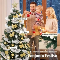HOMCOM Árvore de Natal 180 cm com 200 Luzes LED 8 Modos 800 Ramos e Comando Verde(m-6)