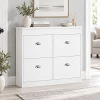 HOMCOM Shoe Cabinet with 4 Flip Drawers Wood Tipping Bucket Narrow Storage Cupboard with Adjustable Shelf Hall Organizer for Entrance Foyer White(m-8)