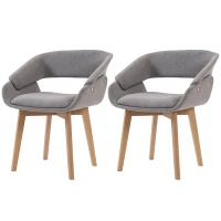 HOMCOM Conjunto de 2 Cadeiras para Sala de Jantar, Cadeiras de Cozinha em Tecido Efeito Linho, Encosto Curvo, Pés em Madeira de Faia, Cinza(m-11)