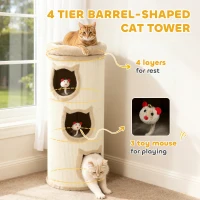 PawHut 3-Tier Cat House for Indoor Kittens, Cat Cave Bed with Scratching Pad, Plush Edge, Removable Plush Bed, 3 Dangling Mice(m-4)